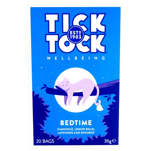 TICK TOCK TEAS Tick Tock Bedtime, herbal tea blend with rooibos, naturally caffeine free, helps promote restful sleep. 20 bags