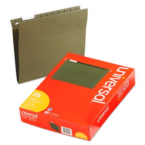 UNV14115 Universal 14115 Hanging File Folders, 1/5 Tab, 11 Point Stock, Letter, Standard Green, 25/Box