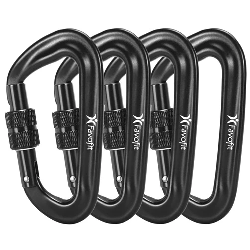 Favofit Locking Carabiner Clips Heavy Duty - Favofit 12KN (2697 lbs) Strong Caribiniers for Hammock - Ultralight D-Ring Carbineers for Outdoor Camping Hiking Backpacking Keychain Dog Leash
