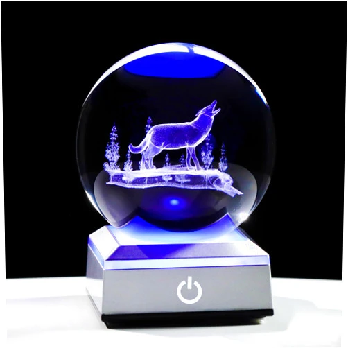 Ornalrist 3.15'' 3D Wolf Crystal Ball with LED Light Base Gifts for Women Men, Wolf Figurine Birthday Gifts for Wolf Lover, Figurine Collection for Home Decor