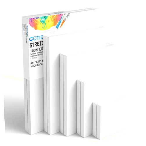 GOTIDEAL Stretched Canvas, Multi Pack 4x4, 5x7, 8x10,9x12, 11x14 Set of 10, Primed White - 100% Cotton Artist Canvas Boards for Painting, Acrylic Pouring, Oil Paint Dry & Wet Art Media