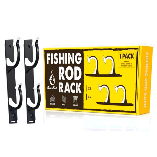 QudraKast Horizontal Fishing Rod Holder for Garage Wall Ceiling Mount - Fishing Pole Holders Fishing Rod Rack Holds Up to 2 Rods or Combos, Ideal Fishing Gift