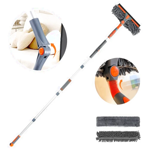 Buysenton Squeegee Window Cleaner Tool 2 in 1 Rotatable 180°Squeegee Kit with Extension Pole, 62''Telescopic Window Washing Equipment with Bendable Head,Glass Cleaning Tools for Indoor/High Window