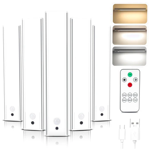 DEALGADGETS Under Cabinet Lights Motion Sensor Remote Control, 3 Color Temperatures LED Closet Light USB-C Rechargeable Under Counter Lights Dimmable Night Light for Kitchen Wardrobe Closets