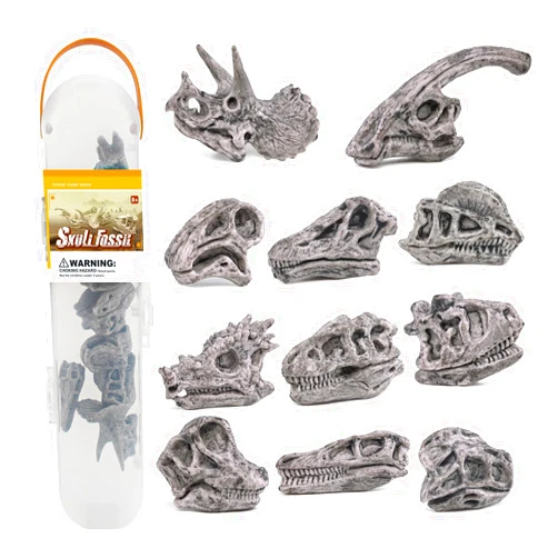 Atralo Service Atralo Service 11 PCS Mini Gray Dinosaur Head Skeleton Fossil Assorted Bones Model Toy Desktop Decoration Collection Party Favors Toys for Boys Girls Kids