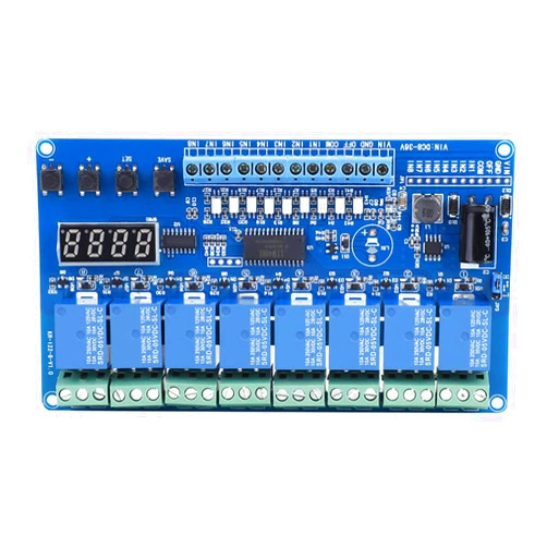 Oumefar DC 8-36V 8-Channel Multifunction Time Delay Relay Interface Board Module Optocoupler LED Relay Board for Various Power Control Applications