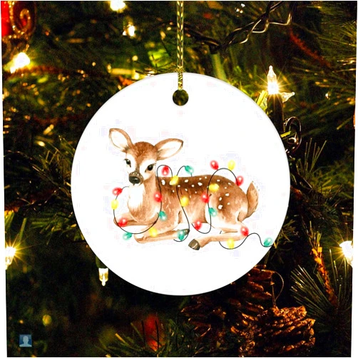 DOREENABE Deer Figurine Tangled Lights Christmas Ceramic Ornament Reindeer Lights Double-Sided Printed 3