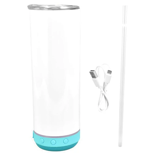 TOPINCN Bluetooth Speaker Cup 20Oz 600Ml Insulation Cup Audio Portable Straight Cup Sublimation for Built In Bottle Stainless Steel with Light Thermoses (Blue Bottom)