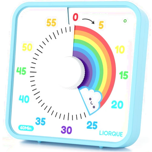 LIORQUE 60 Minute Visual Timer for Kids and Adults, Non-Ticking 7.5 Inch Large Visual Countdown Timers for Classroom Desk Countdown Clock with 'Rainbow' Pattern Design, Kids Pomodoro Timer Clock