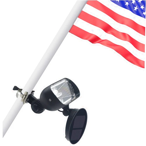 Enrybia Flag Pole Light Solar Powered, 2 in 1 House Mounted Flagpole Solar Light, Metal Clamps Fits 1” to 3.5” in Diameter Flagpole, Super Bright 4 LED Outdoor Dusk to Dawn for Wall-Mount Spinning Flag Poles