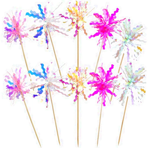 JOGILBOY 10 Pcs Happy Birthday Cake Toppers Foil Firework Cupcake Toppers Sparkle Tinsel Drink Stirrers Flowers Cake Decoration Cocktail Food Fruit Toothpick for Cake Decoration Party Supplies
