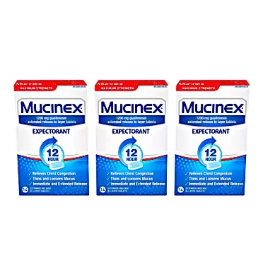 Mucinex Maximum Strength 12-Hour Chest Congestion Expectorant Tablets, 14 Count (Pack of 3)