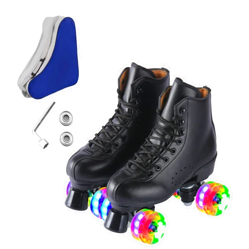 Ugboiu Roller Skates for Men and Women, Black Derby Roller Skates with 4 Shiny Wheel, Classic Double-Row Roller Skates for Indoor and Outdoor