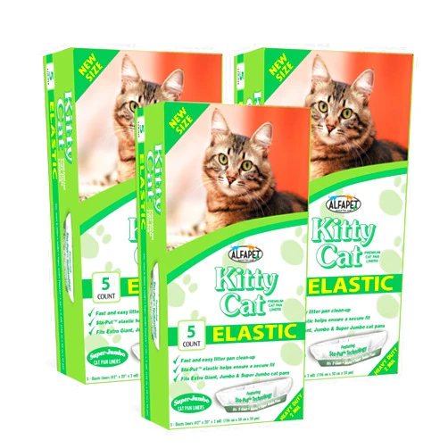 Alfapet Kitty Cat Pan Disposable, Elastic Liners bags 15-Pack + 3 Solid Transfer Liner -For Large, X-Large, Giant, Extra-Giant Size Litter Boxes- With Easy Fit Sta-Put Technology (15 Count)
