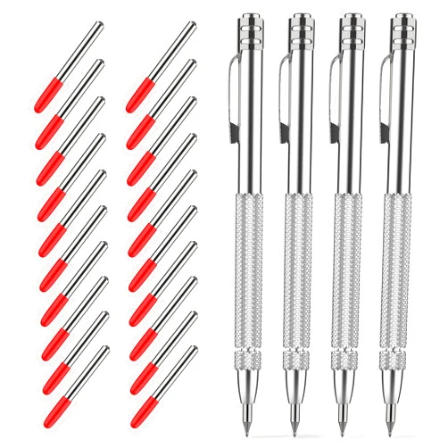 Glieskir 4 Pack Tungsten Carbide Scriber Tool Set with Magnet - Professional Metal Engraving Pen, Extra 20 Carbide Replacement Tips - Ultimate Scribing Tools for Glass/Ceramics/Sheet Metal Marking