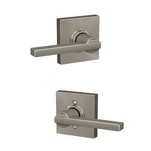 Schlage F10 LAT 619 COL Latitude Door Lever with Collins Trim, Hall & Closet Passage Lock, Satin Nickel