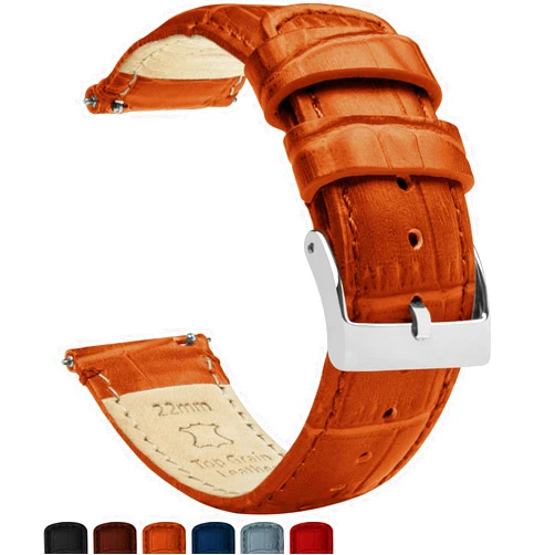 BARTON WATCH BANDS Barton Alligator Grain Leather Watch Bands - Quick Release Leather Watch Straps for Men Women - 16mm, 18mm, 19mm, 20mm, 21mm, 22mm, 23mm, or 24mm Standard or Long