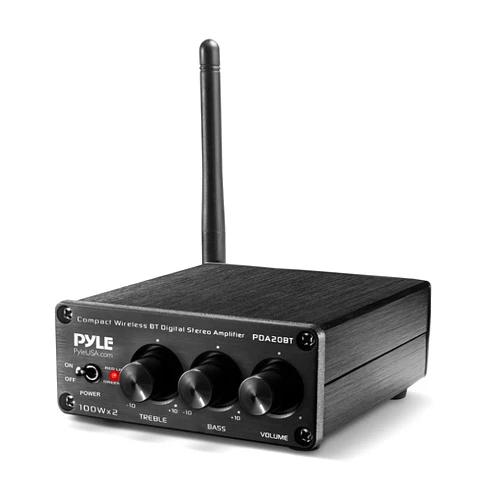 Pyle Bluetooth HiFi Mini Audio Amplifier-Class D Digital Desktop PC Stereo Amplifier Receiver(2 x 100 Watt MAX) Aluminum Diecast- Pyle PDA20BT