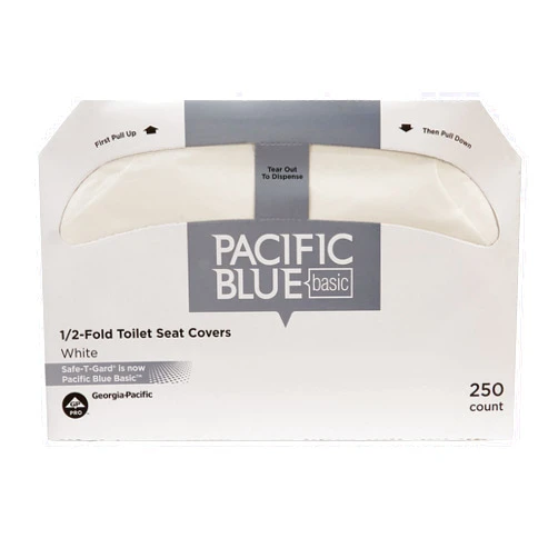 Georgia-Pacific Pacific Blue Basic Disposable Toilet Seat Covers by GP PRO (Georgia-Pacific), 1/2 Fold, 47046, 250 Covers Per Pack, 20 Packs Per Case, White
