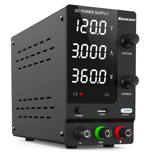 IKococater DC Power Supply Variable 120V 3A with Output Switch, Adjustable Regulated Switching Bench Power Supply with 4-Digits LED Power Display, 5V/2A USB Interface, Accurate Encoder Adjustment Knob