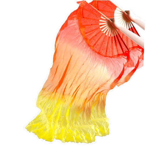 Redvigh 1 Pair Silk Belly Dance Fan, 1.5 Meters Belly Dance Silk Veil Fans Artificial Long Folding Silk Fans for Dancer Art Show Party (Left+Right)