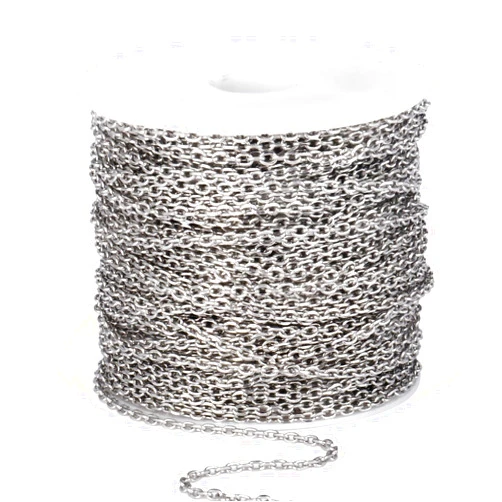 Cadikez 66 Feet Stainless Steel Rolo Cable Chain Bulk, 2mm 304 Stainless Steel Diamond-Cut Oval Rolo Cable Link Chains Roll Spool for Jewelry Making
