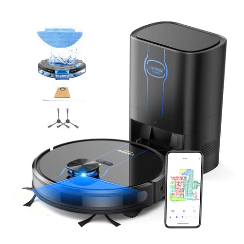 Laresar Clean Robot Vacuum and Mop, 5000Pa Self-Emptying Robot Vacuum, Smart Lidar Navigation Robot Vacuum Cleaner with Home Mapping, 180 Min Max, Ultra-Slim, Ideal for Pet Hair, Hard Floor, Carpet (L6 Nex)