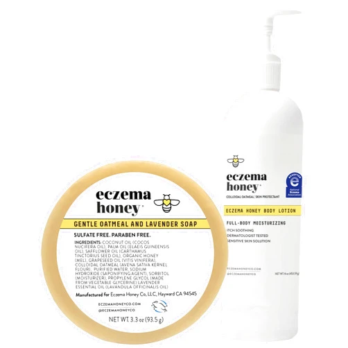 ECZEMA HONEY Oatmeal & Lavender Soap & Oatmeal Body Lotion - Bundle for Sensitive & Dry Skin - Cruelty Free