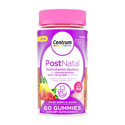 Centrum Postnatal Multivitamin Gummies with Biotin and DHA, Mixed Berry and Lemon Flavors - 60 Count, 30 Day Supply