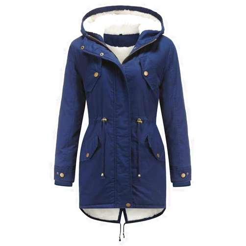 Sister Amy Women Trench Coat Fleece-Lined Mid-length Jacket with Detachable Collar