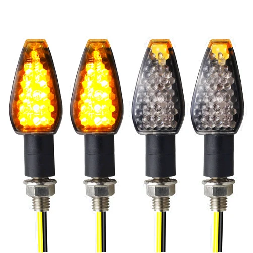 NTHREEAUTO 4PCS Motorcycle Turn Signals Mini Stalk Arrow Indicators LED Front Rear Amber Blinker Universal Compatible with Honda Kawasaki Ninja Suzuki Yamaha R1 R6 12V Motorbike