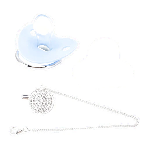 BusoTh Bling Baby Pacifier, Ultra Soft Rhinestone Crown M Size BPA Baby Pacifier Silicone Portable with Chain Clip for Soothe Baby (Blue M)