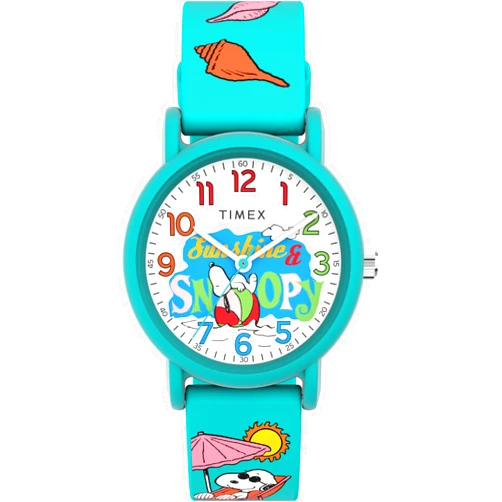 Timex Unisex Peanuts Just Beachy 36mm Watch - Blue Strap White Dial Blue Case