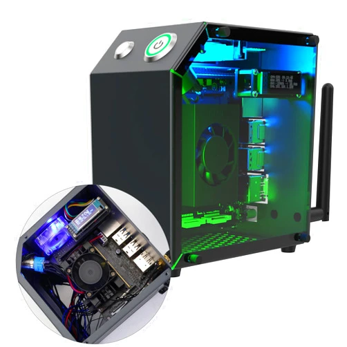 Yahboom Jetson Case for Jetson Nano Orin Nano Orin NX Super Heat Metal Mini Protect Case with Cooling Fan Antenna RGB Light(OLED Needs Program Drive)
