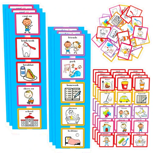 Eersida 35 Pieces Visual Schedule Cards Routine Cards Home Chore Chart Routine Autism Learning Materials with 35 Pieces Hook and Loop Dots, Cute Style(Cute Style,Blue)