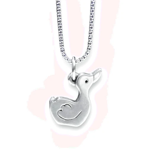 Mark Poulin Duck Necklace - Pewter Duck Pendant - Cute Duck Charm on Adjustable Stainless Steel Box Chain