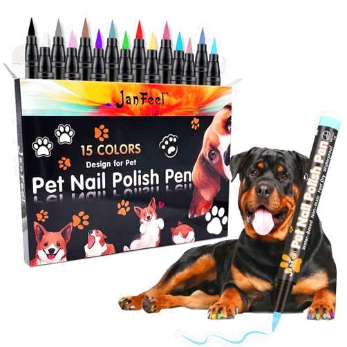 JanFeel Dog Nail Polish Pens, 15 Colors Pet Nail Polish Set Quick Dry Pet Safe Nail Polish Non Toxic Brush Tip Nail Polish Pens for Puppy and Cat or Small Pets