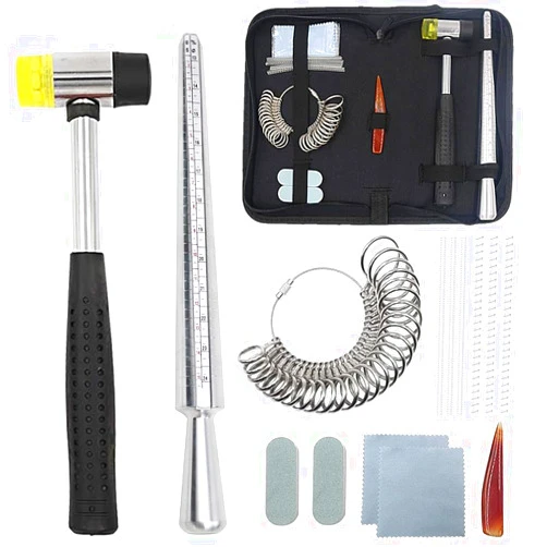 PHYHOO Ring Sizer Mandrel Set Metal Stick Measuring Tool Kit Finger Sizing Gauge US Size including Jewelry Rubber Hammer