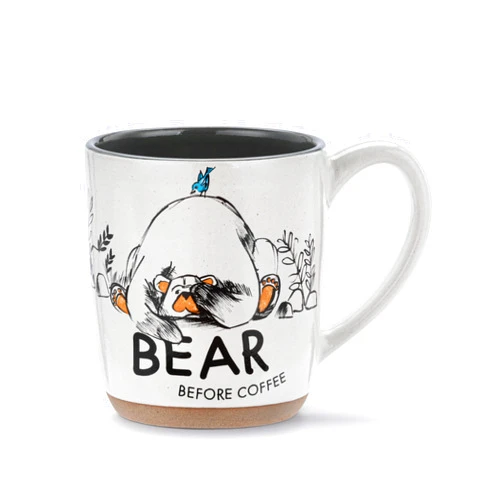 DEMDACO Bearfoots by Jeff Fleming Bear Before Coffee Whimsical Glossy White 14 ounce Stoneware Tea Cup Mug for Your Favorite Morning Brew