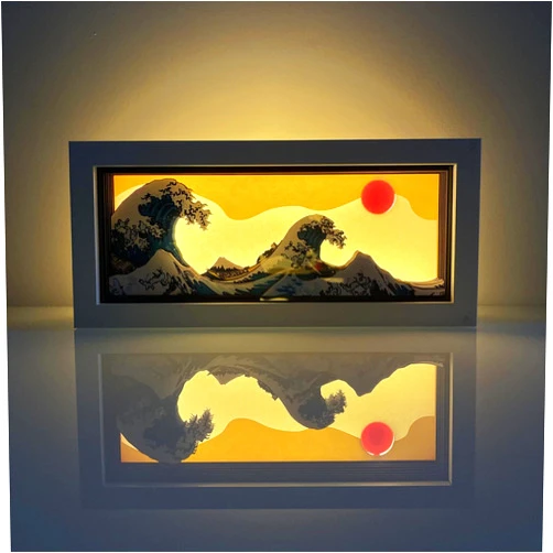 VGQ Japanese Great Wave LED Light Box, The Great Wave Off Kanagawa 3D Paper Carving Night Light USB Powered Room Decor Aesthetic Light for Bedroom HOM
