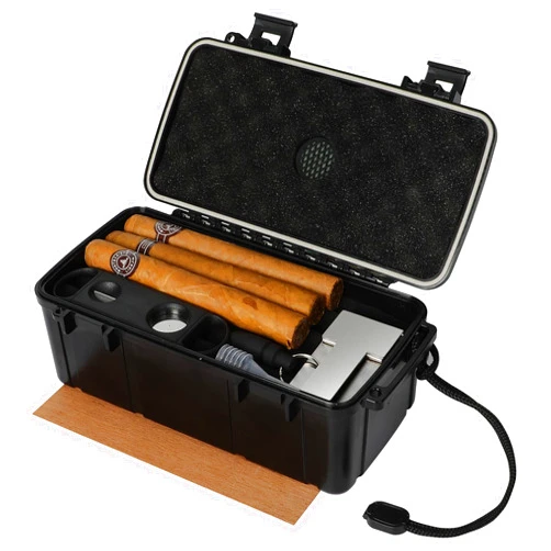 PLAYWITH Travel Cigar Humidors Box Case with Cigar Accessories &Spanish Cedar &Humidifier &Cigar Cutter &Cigar Stand Cigar Punch Cutter Hold 12-15 Count Cigar Waterproof Case Crushproof, Airtight Seal Portable