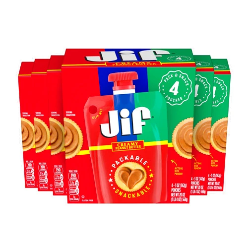 Jif Squeeze Creamy Peanut Butter, Resealable Pouches, 5 Ounces (Pack of 24)