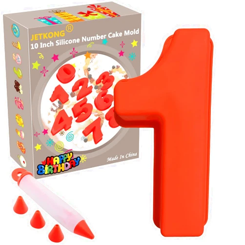 JETKONG 10-Inches Silicone Number Cake Mold DIY Baking Cake Pan with Decorating Pen (Number 1)