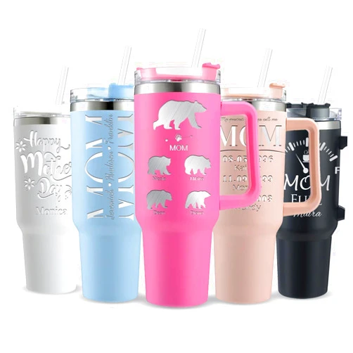 Fawalyanle Personalized Mama Bear 40oz Tumbler with Engraved Name/Text，Custom Mom Travel Coffee Mug Cup with Handle & Straw & Lid- Personalized Mothers Day Gift for Women,Her,New Mom