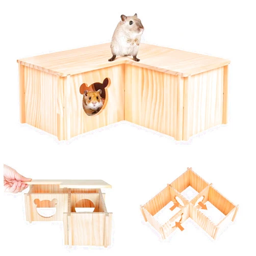 Magnoloran Natural Wooden Hamster House Hideout Multi-Chamber Hamster Maze Tunnel Detachable Small Pet House Habitats Exploring Toys for Dwarf Hamster, Hedgehog, Rats, Gerbils, Mice, Guinea Pigs