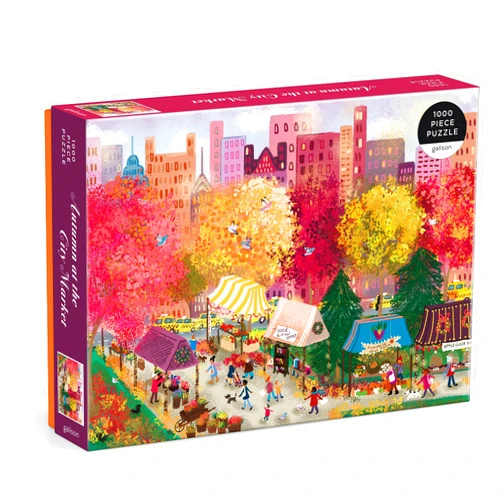 Galison Autumn at The City Market – 1000 Piece Puzzle Fun and Challenging Activity with Bright and Bold Artwork of A Fall Day at A Farmer’s Market for Adults and Families