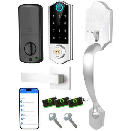 Harfo Fingerprint Smart Door Lock for Front Door with Handle Set, App Control, Keyless Entry Keyless Deadbolt, Digital Electronic Touchscreen Keypad, Auto Lock, Easy to Install, Satin Nickel