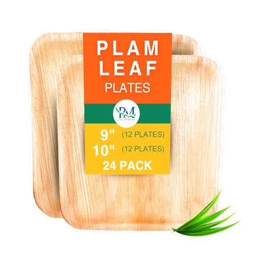 Generic P&M Eco Friendly Palm Leaf Plates, Compostable 100% Natural, Disposable Plates, Like Bamboo Plates & Elegant Design (10 Inch 12 & 9 inch 12 Pcs,Total 24 Pcs).