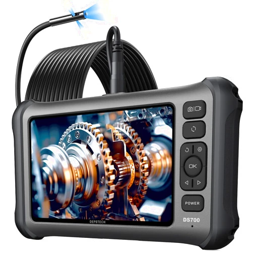 DEPSTECH 7'' IPS Endoscope Camera with Lights, DEPSTECH 1080P Triple-Lens Digital Borescope Tool, Inspection Camera with Split Screen, Sound Recording, 16.5ft IP67 Snake Drain Camera Cable, 180° Rotation View
