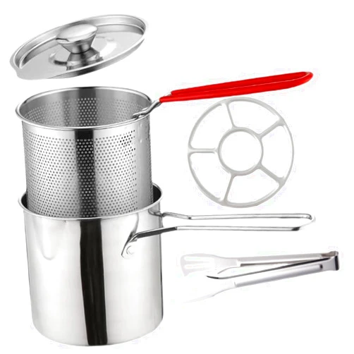 DOITOOL 1 Set Stainless Steel Fryer Small Airfryer Mini Airfryer Stainless Steel Deep Fryer Pasta Boil Basket Spaghetti Basket Deep Fryer Frying Pan Deep Fry Pot Frying Pot Fryer Pot Snack